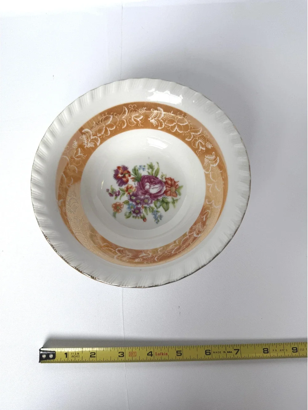 Vintage Floral Japan Porcelain Bowl with Gold and Orange Accent